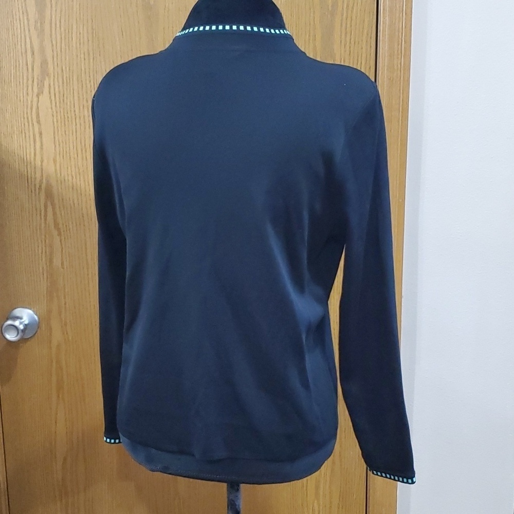 Ming wang open front blazer knit black and turquoise geometric - Picture 4 of 6